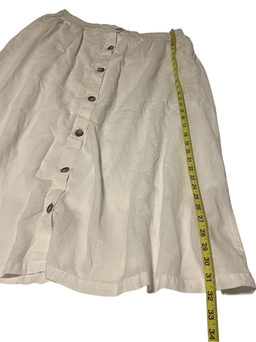 Emily Daniels Button Up Midi Skirt Womens XL White Pockets Linen Blend Lagenlook
